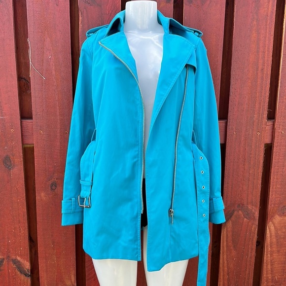 Michael Kors Blue Full Zip Belt Long Sleeve Trench Coat Size S - Picture 10 of 13